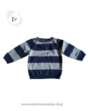 Load image into Gallery viewer, blue and grey striped sweater with patches on the elbows - boy - 100% cotton - H&M - spring and autumn Tante Emma Online