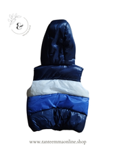 Load image into Gallery viewer, Down jacket - Sleeveless with hoodie - striped dark blue, white and light blue - boy 9/12 months - Fagottino Ovs Tante Emma Online