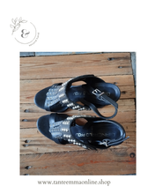 Load image into Gallery viewer, Black sandals in real leather - with fringes and studs - chunky hill 10 cm - Giancarlo Paoli - size 38 Tante Emma Online
