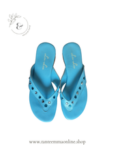 Load image into Gallery viewer, Flip Flops in turquise leather - summer - size 38 - Lou Lou Tante Emma Online
