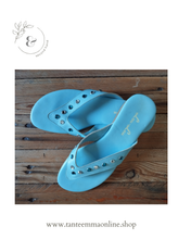 Load image into Gallery viewer, Flip Flops in turquise leather - summer - size 38 - Lou Lou Tante Emma Online
