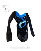 Load image into Gallery viewer, Gymnast leotard - long sleeve - black and blue with strass - Turnanzuege Lessel - size 128 cm
