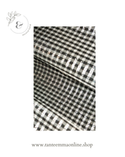 Load image into Gallery viewer, Vichy midi skirt in black and silver squares with ruffles and black velvet - size L - Tante Emma Online

