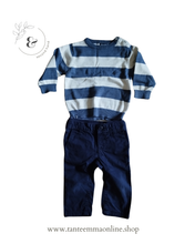 Load image into Gallery viewer, set baby sweater and pants - White and blue striped sweater  Brums 100% cotton- blue pants Baby Gap 100% cotton - size 6/12 months Tante Emma Online
