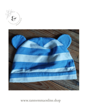 Load image into Gallery viewer, Striped light blue and white hat with funny eyes - 100% cotton - spring summer - H&amp;M - new without tag - size 2/4 months Tante Emma Online
