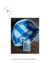 Load image into Gallery viewer, Striped light blue and white hat with funny eyes - 100% cotton - spring summer - H&amp;M - new without tag - size 2/4 months Tante Emma Online
