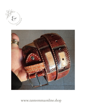 Load image into Gallery viewer, belt in real leather and true reptile - brown, beige and dark brown - woman Tante Emma Online
