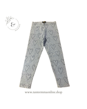 Load image into Gallery viewer, Leggins - grey with hearts - girl - cotton viscosa and elastan - spring - size 5/6 years
