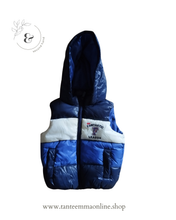 Load image into Gallery viewer, Down jacket - Sleeveless with hoodie - striped dark blue, white and light blue - boy 9/12 months - Fagottino Ovs Tante Emma Online
