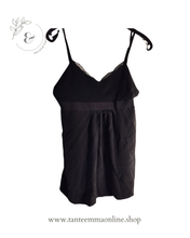 Load image into Gallery viewer, Tank - black - double adjustable shoulder strap - silk and wool - autumn winter - size M
