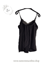 Load image into Gallery viewer, Tank - black - double adjustable shoulder strap - silk and wool - autumn winter - size M
