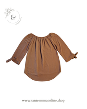 Load image into Gallery viewer, Boat neckline t-shirt with sleeve 3/4 long - brown - poliestere
