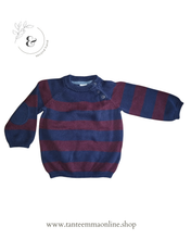 Load image into Gallery viewer, Striped sweater with patches on the elbows - blue and bordeaux - boy - spring autumn - 100% cotton - 9/12 months - H&amp;M Tante Emma Online
