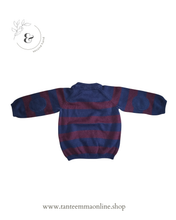 Load image into Gallery viewer, Striped sweater with patches on the elbows - blue and bordeaux - boy - spring autumn - 100% cotton - 9/12 months - H&amp;M Tante Emma Online
